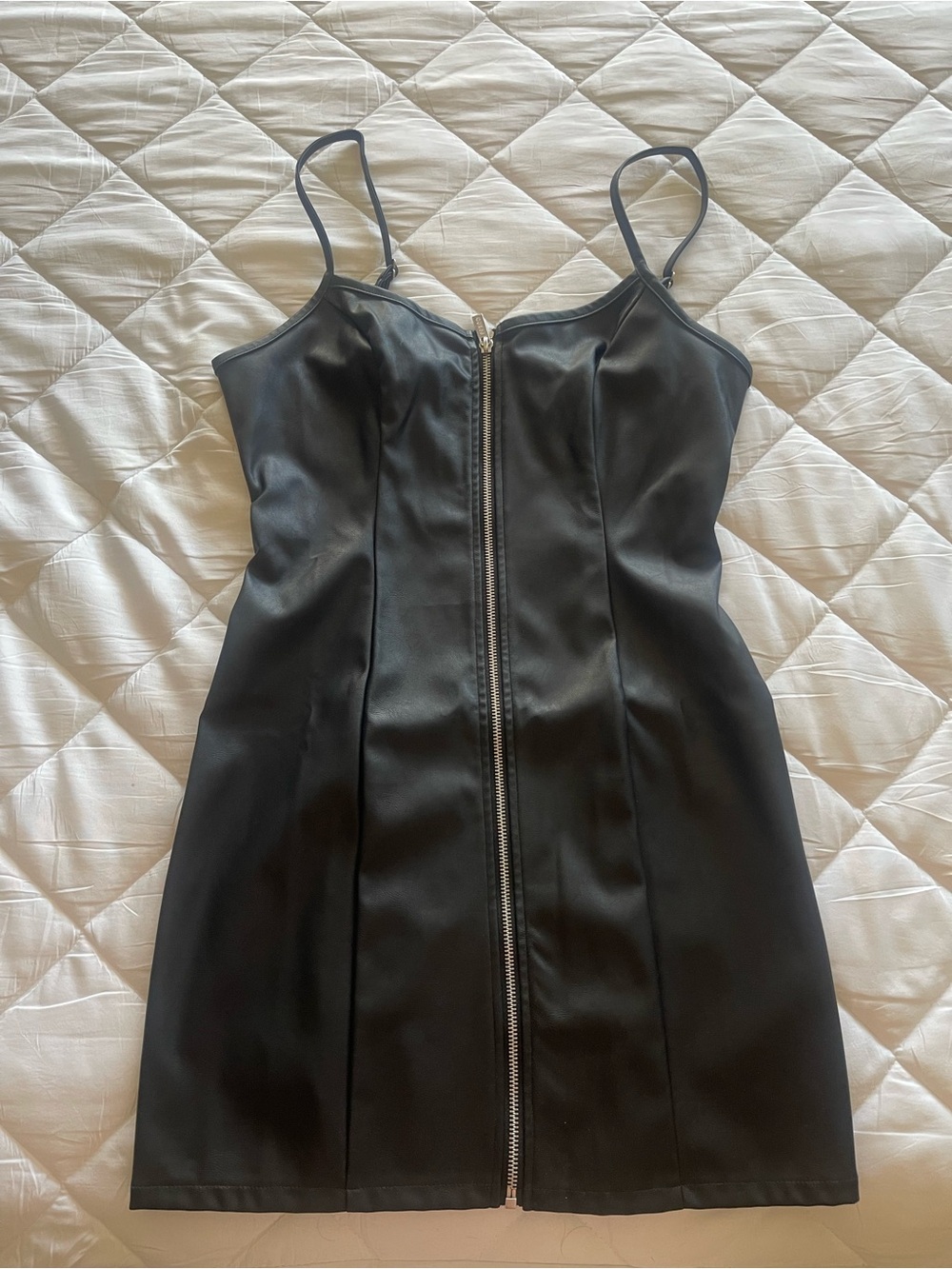 Guess Black Zip-Front Spaghetti Strap Mini Dress